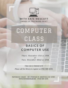Basics of Computer Use Class @ Patterson Library